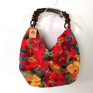 Mountain Mamas Womens Handbag Multicolor Floral Fabric Zip Double Straps L NEW‎